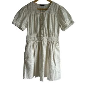 J.Crew Small 100% Cotton Antique White Cottagecore Edwardian Style Eyelet‎ Dress